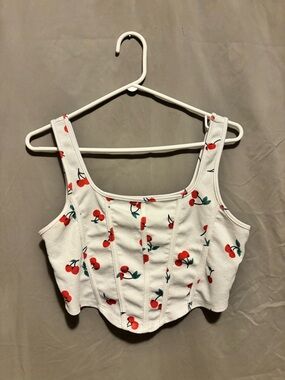 SHEIN White Cherry-Print Cropped Tank Top